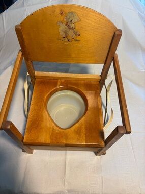 Vintage Oak Hill Wooden Folding Potty Chair with Removable Plastic Bowl